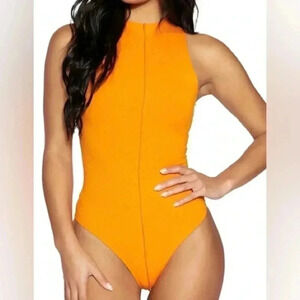 NWOT NAKED WARDROBE NORDSTROM RIBBED ORANGE BODYSUIT  XS